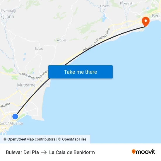 Bulevar Del Pla to La Cala de Benidorm map