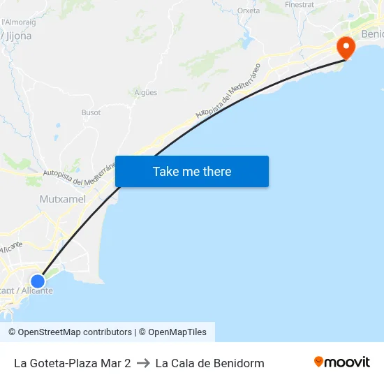 La Goteta-Plaza Mar 2 to La Cala de Benidorm map