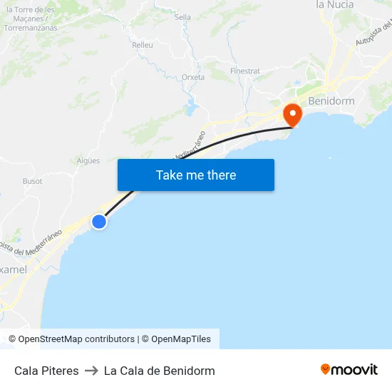 Cala Piteres to La Cala de Benidorm map