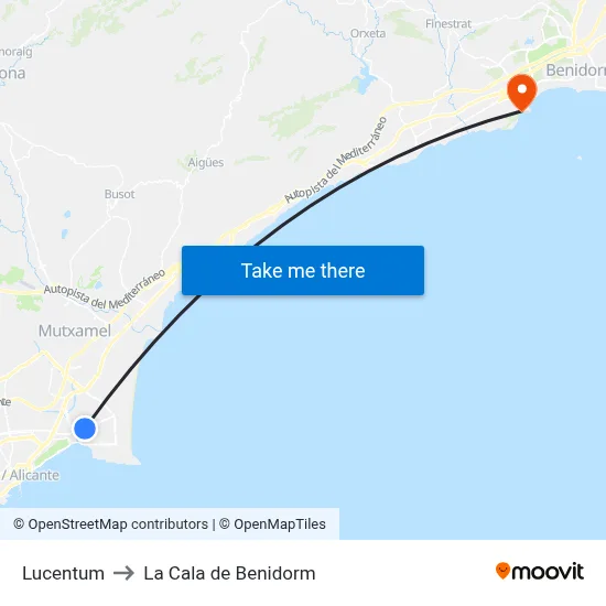 Lucentum to La Cala de Benidorm map