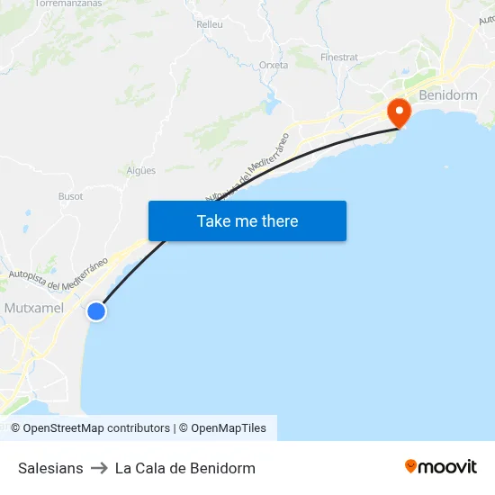 Salesians to La Cala de Benidorm map