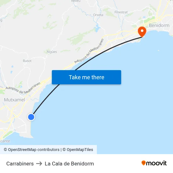 Carrabiners to La Cala de Benidorm map