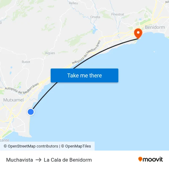 Muchavista to La Cala de Benidorm map