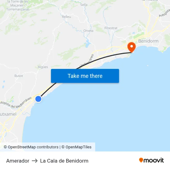 Amerador to La Cala de Benidorm map