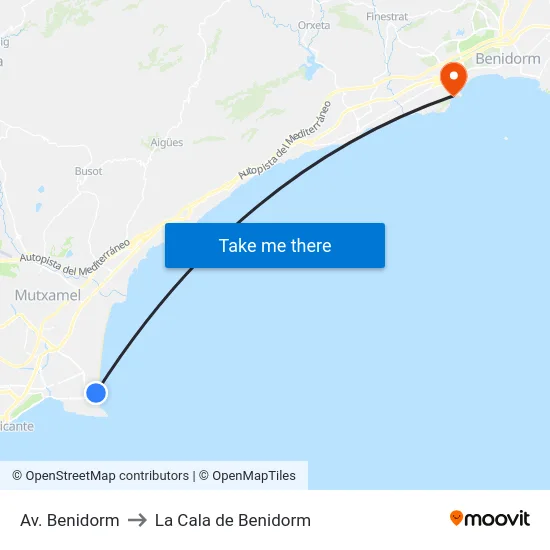 Av. Benidorm to La Cala de Benidorm map