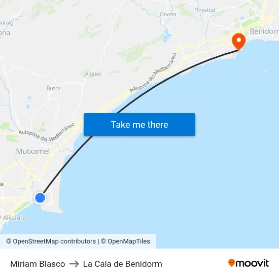 Miriam Blasco to La Cala de Benidorm map