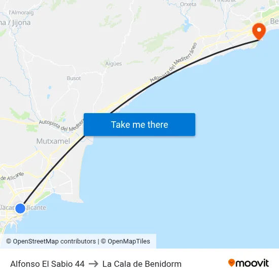 Alfonso El Sabio 44 to La Cala de Benidorm map