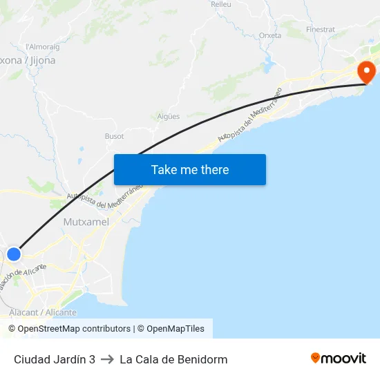 Ciudad Jardín 3 to La Cala de Benidorm map