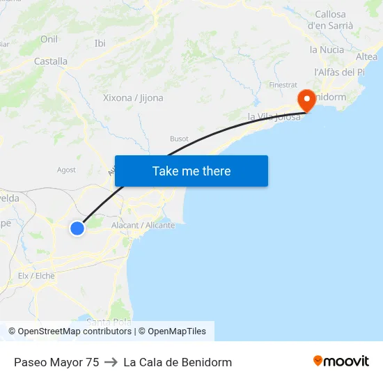 Paseo Mayor 75 to La Cala de Benidorm map