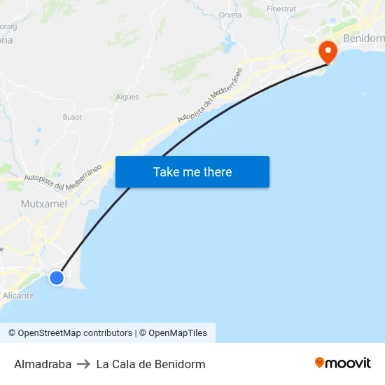 Almadraba to La Cala de Benidorm map