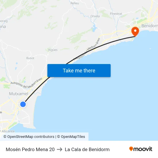 Mosén Pedro Mena 20 to La Cala de Benidorm map