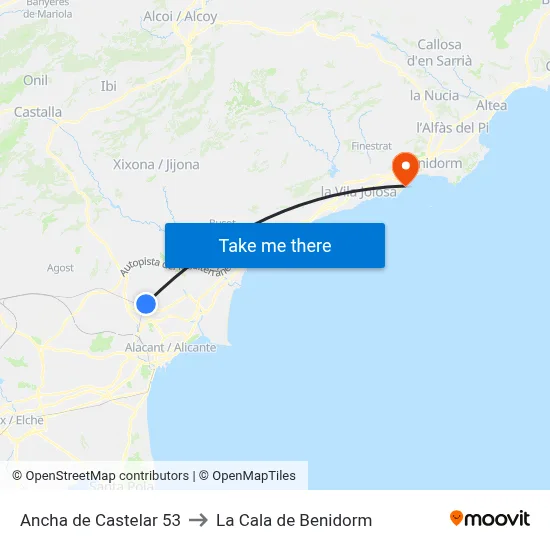 Ancha de Castelar 53 to La Cala de Benidorm map
