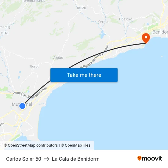 Carlos Soler 50 to La Cala de Benidorm map
