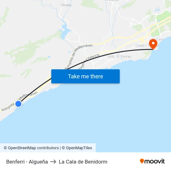 Benferri - Algueña to La Cala de Benidorm map