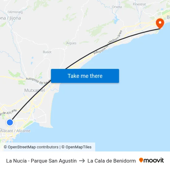 La Nucía - Parque San Agustín to La Cala de Benidorm map