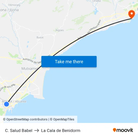 C. Salud Babel to La Cala de Benidorm map