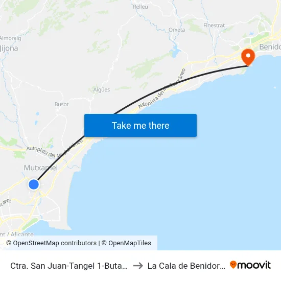 Ctra. San Juan-Tangel 1-Butano to La Cala de Benidorm map