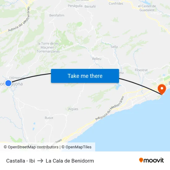 Castalla - Ibi to La Cala de Benidorm map