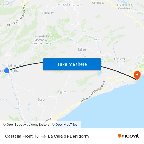Castalla Front 18 to La Cala de Benidorm map