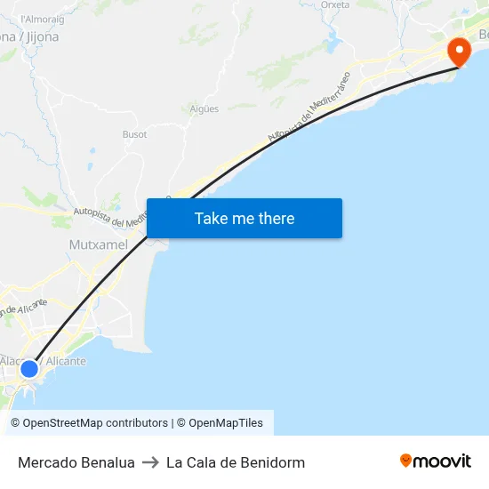 Mercado Benalua to La Cala de Benidorm map