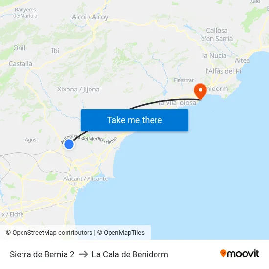 Sierra de Bernia 2 to La Cala de Benidorm map