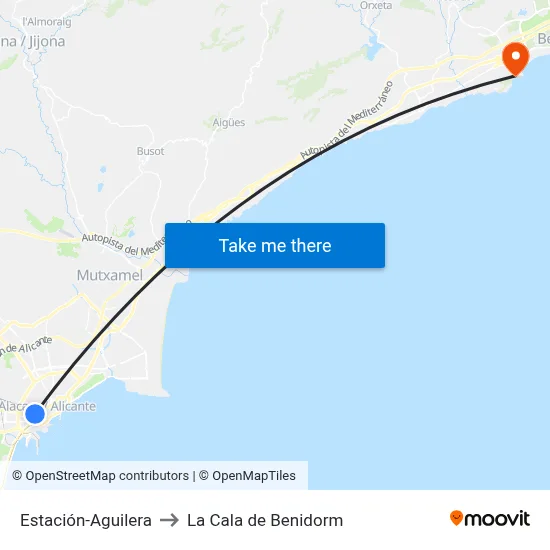Estación-Aguilera to La Cala de Benidorm map