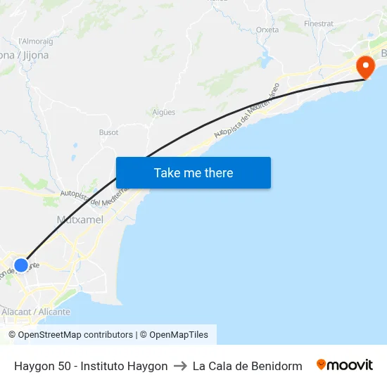 Haygon 50 - Instituto Haygon to La Cala de Benidorm map