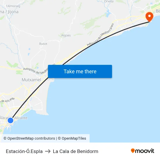 Estación-Ó.Espla to La Cala de Benidorm map