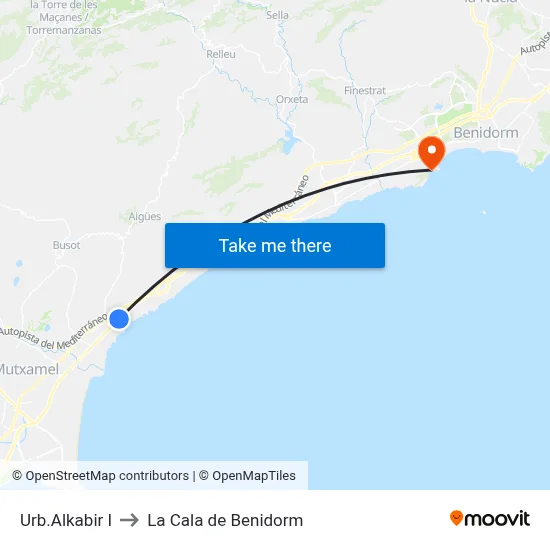 Urb.Alkabir I to La Cala de Benidorm map