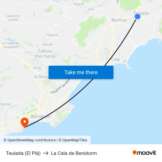 Teulada (El Plà) to La Cala de Benidorm map