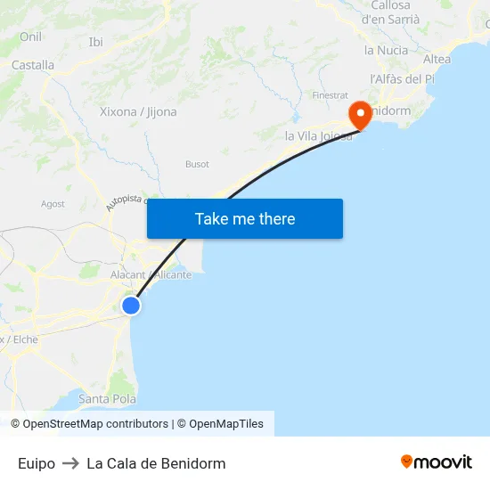 Euipo to La Cala de Benidorm map