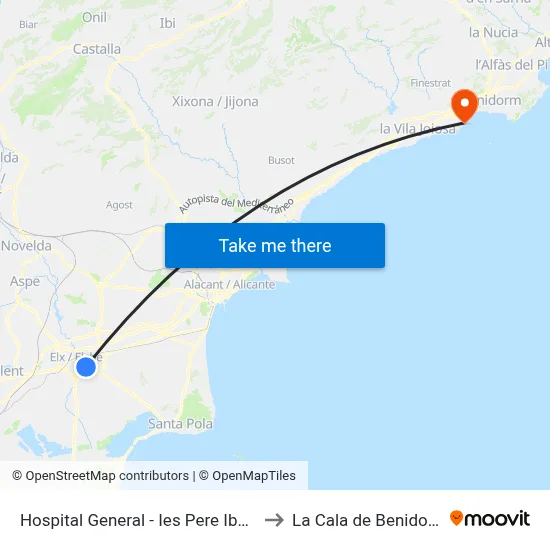 Hospital General - Ies Pere Ibarra to La Cala de Benidorm map