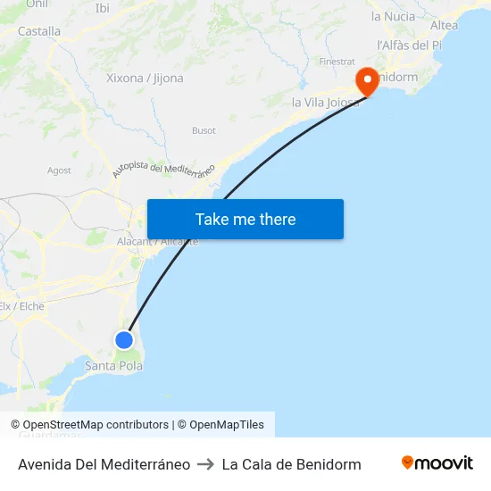 Avenida Del Mediterráneo to La Cala de Benidorm map