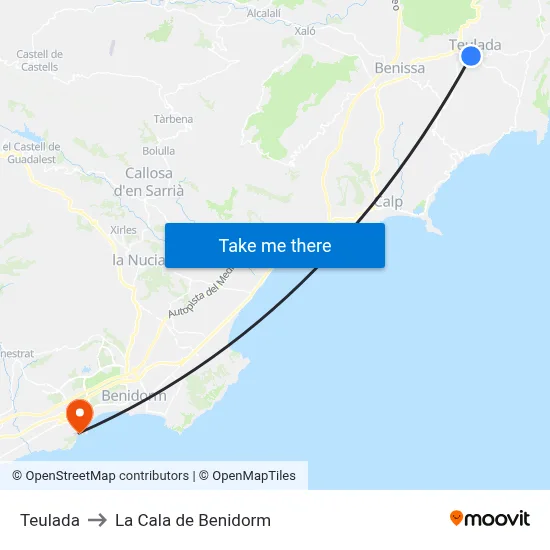 Teulada to La Cala de Benidorm map