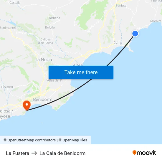La Fustera to La Cala de Benidorm map