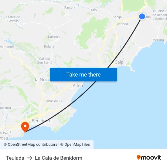 Teulada to La Cala de Benidorm map