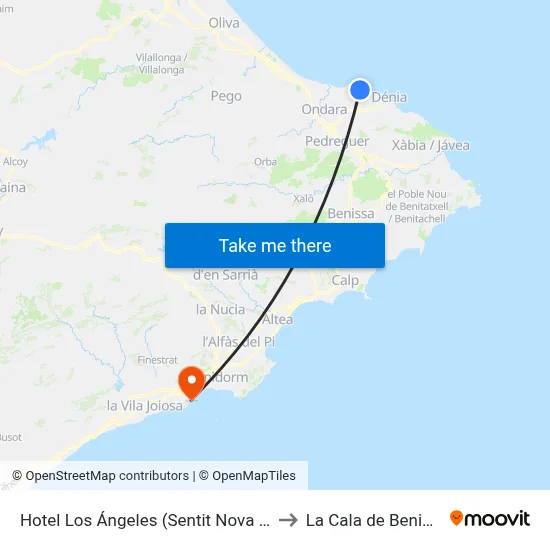 Hotel Los Ángeles (Sentit Nova Dénia) to La Cala de Benidorm map