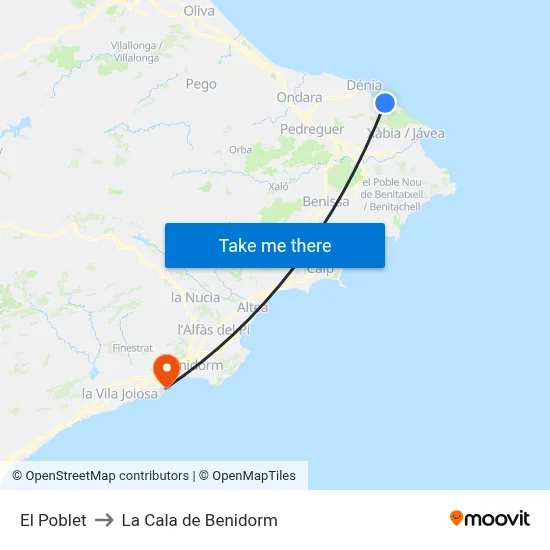 El Poblet to La Cala de Benidorm map