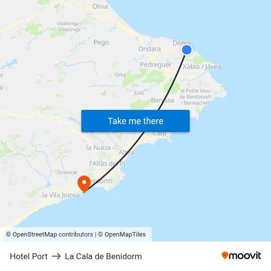 Hotel Port to La Cala de Benidorm map