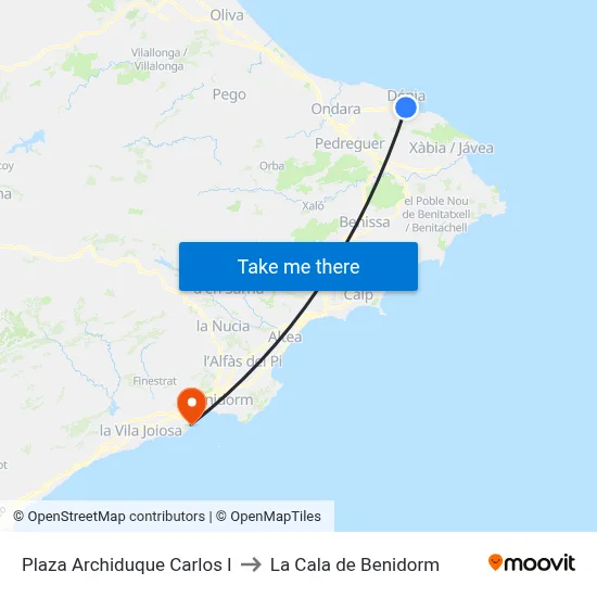 Plaza Archiduque Carlos I to La Cala de Benidorm map