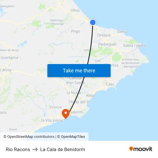 Rio Racons to La Cala de Benidorm map