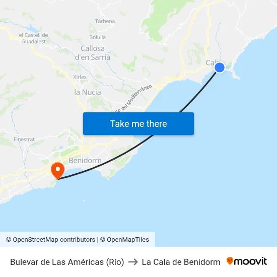 Bulevar de Las Américas (Río) to La Cala de Benidorm map