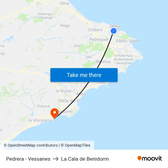 Pedrera - Vessanes to La Cala de Benidorm map