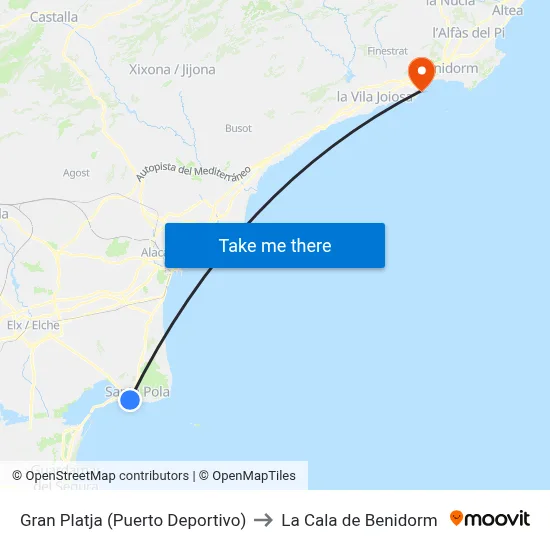 Gran Platja (Puerto Deportivo) to La Cala de Benidorm map