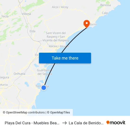Playa Del Cura - Muebles Beatríz to La Cala de Benidorm map