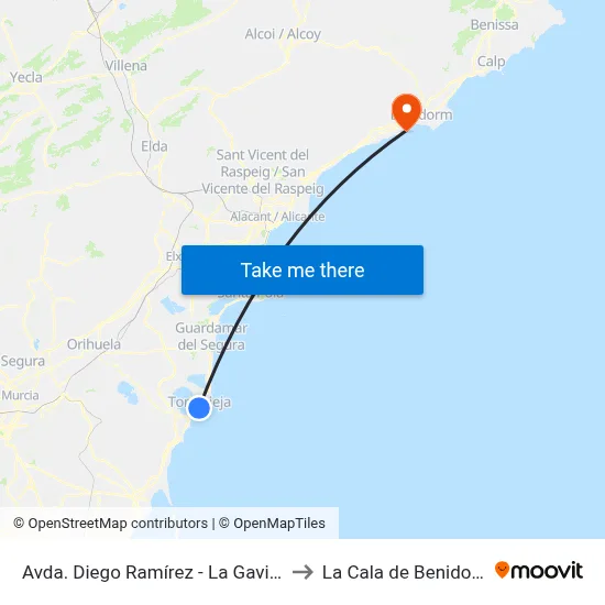 Avda. Diego Ramírez - La Gaviota to La Cala de Benidorm map