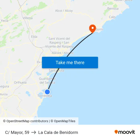 C/ Mayor, 59 to La Cala de Benidorm map