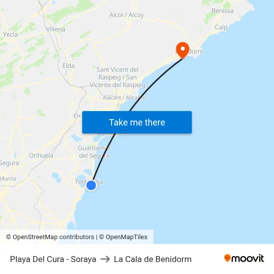 Playa Del Cura -  Soraya to La Cala de Benidorm map