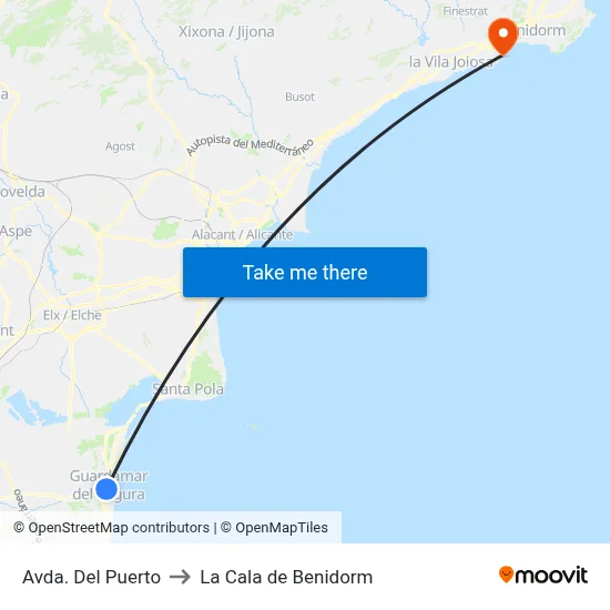 Avda. Del Puerto to La Cala de Benidorm map