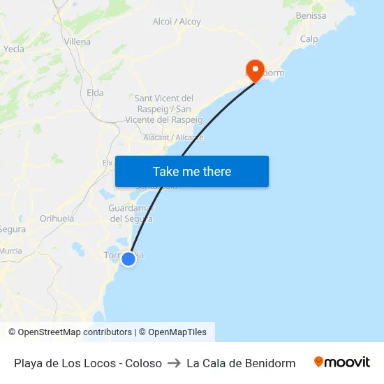 Playa de Los Locos - Coloso to La Cala de Benidorm map